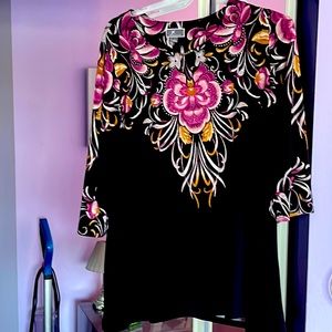 Ladies black and floral print blouse